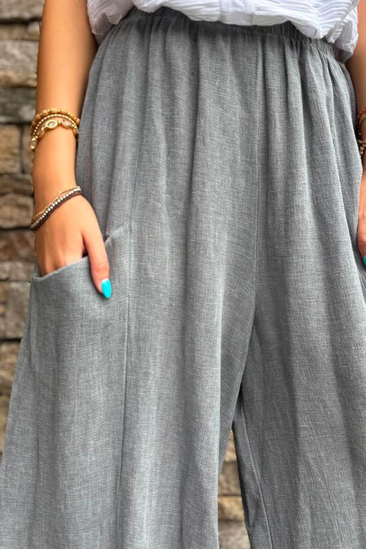 Lina Linen Blend Barrel Pant Washed Charcoal